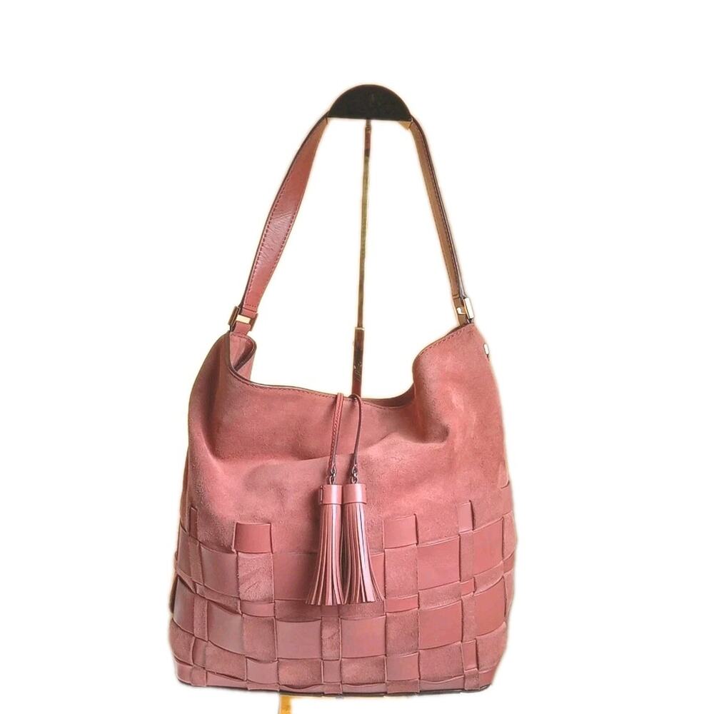 NWT Michael Kors Vivian Cinnamon Pink Suede Leather Tassel Hobo Shoulder Bag